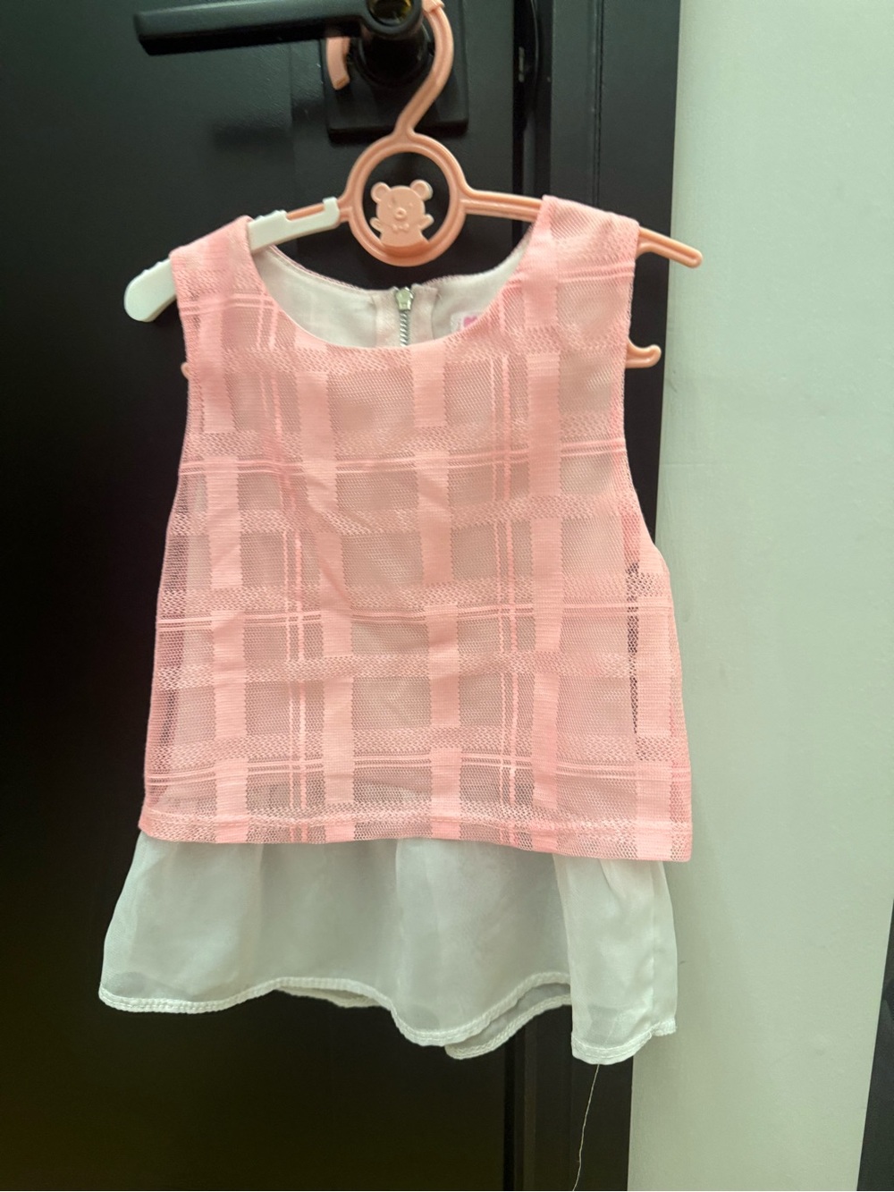 Pink Layered Mesh & Chiffon Girls' Tank Top